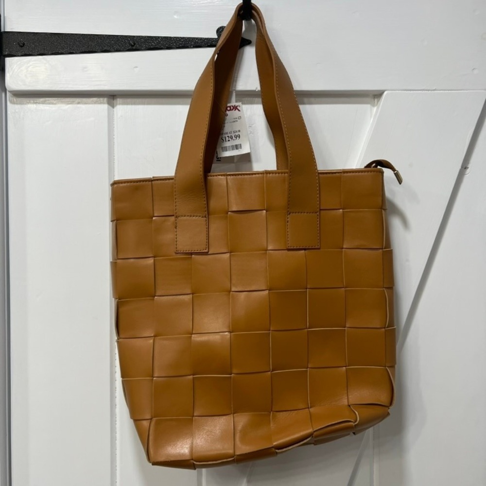 Roberta Rossi Womens Leather Handbag Tote Woven Crossbody Brown Purse